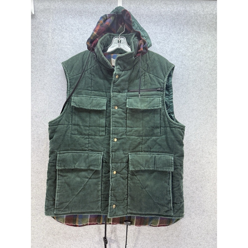 Boston Traders Corduroy Vest Hooded W/Pockets Vintage Wool Blend Lining